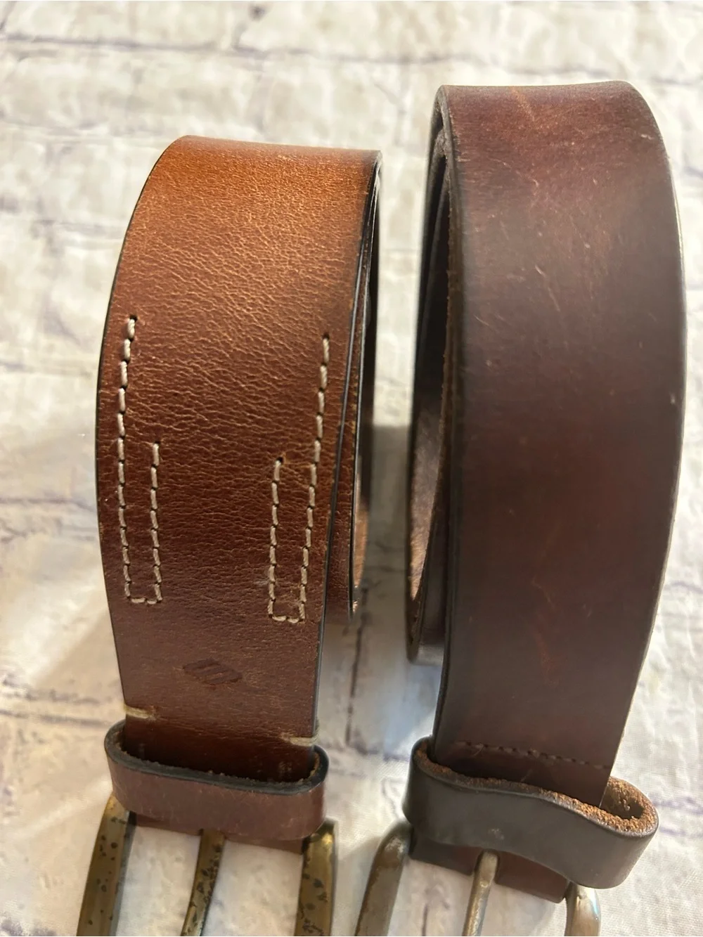 JOSEPH ABBOUD BROWN LEATHER ANTIQUE BUCKLE 36 & RUGGED BROWN RETRO LEATHER BELTS
